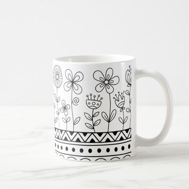 Minimale Florale Folk Muster Tasse – Boho Linienku (Rechts)