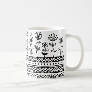 Minimale Florale Folk Pattern Tasse – Boho Linienk