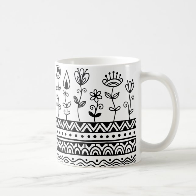 Minimale Florale Folk Pattern Tasse – Boho Linienk (Rechts)