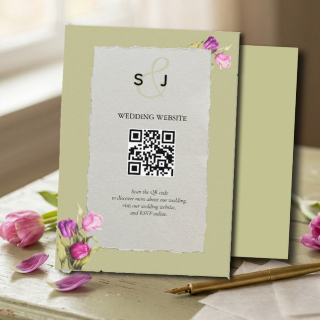 Minimale Florale Hellgrüne QR-Code-Hochzeit Begleitkarte (Von Creator hochgeladen)