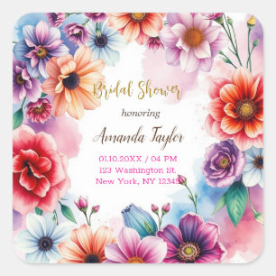 Minimale Florale Kalligrafie Brautparty-Karte Quadratischer Aufkleber