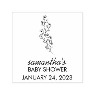 Minimale Florale Schrift Baby Shower Einladungsdes Permastempel