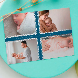 minimale Folien-Fotocollage-Baby-Geburtsanzeige Folieneinladung