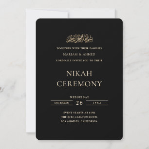 Minimale formelle Goldschrift schwarze Nikah-Zerem Einladung