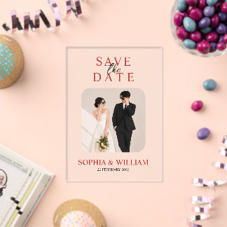 Minimale Foto-Acrylspeicherkarte für Save-the-Date Acryleinladungen