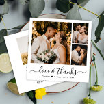 Minimale Foto Collage Liebe und Dank Hochzeit Dankeskarte<br><div class="desc">Elegant Simle Minimalistische "Liebe und danke" Script 3 Foto Collage Custom personalisiert Wedding Dankeschön Karte. Stilvolle Hochzeit dank Kartenvorlage mit drei (3) Foto vorne (Raster Foto Collage) und einem Foto auf der Rückseite. Mit dem Text "Liebe und Dank" in einer Wirblen Hand Schrift Schriftzug Swash-Schwanz Schriftart in schwarz auf weißem...</div>