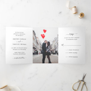 Minimale Foto-Klassische Elegante Hochzeit Dreifach Gefaltete Einladung