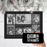 Minimale FotoCollage Schwarz und Weiß Feiertagskarte<br><div class="desc">7 Foto-Bereiche in verschiedenen Ausrichtungen; der schwarze "Rahmen" kann in jede beliebige Farbe im Editor geändert werden,  ebenso wie der heilige und der Kiefernakzent. Wähle auch deine eigenen Schriftart! Fügen Sie eine Nachricht auf der Rückseite oder mehrere Foto,  wenn gewünscht.</div>