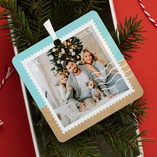 Minimale Fotos Portieren Briefmarke Personalisiert Ornament Aus Metall (Minimal Family Photos Postage Stamps Personalized Metal Ornament)