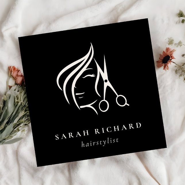 Minimale Friseurschere Schwarz/Weiß Quadratische Visitenkarte (Von Creator hochgeladen)