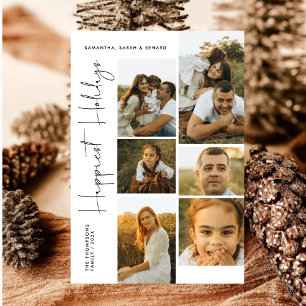 Minimale Frohe Feiertage Schrift Familie 6 Fotos Feiertagskarte