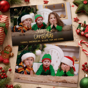 Minimale Frohe Weihnachten Zwei Foto Familie Gold Folien Feiertagskarte
