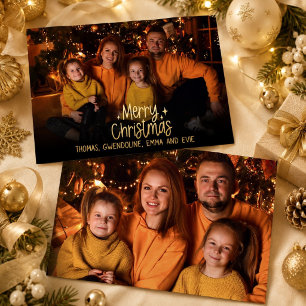 Minimale Frohe Weihnachten Zwei Foto Familie Gold Folien Feiertagskarte