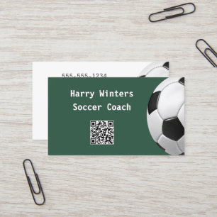 Minimale Fußball-Grün-QR-Code-Fußballtrainer Visitenkarte