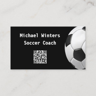 Minimale Fußball-Schwarz-QR-Code-Fußballtrainer Visitenkarte