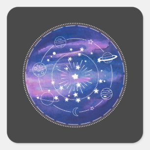 Minimale Galaxie-Mond-Gestaltung Kosmische Ästhe Quadratischer Aufkleber