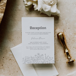 Minimale gedämpfte graue Wildblumen-Hochzeitsempfa Begleitkarte