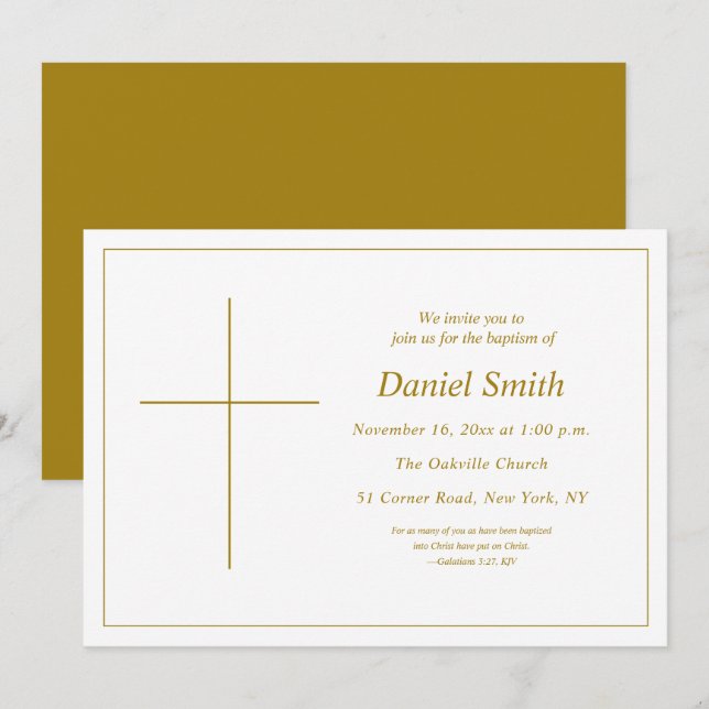 Minimale Gelbgoldtaufe Christlicher Erwachsenenbil Einladung (Vorne/Hinten)