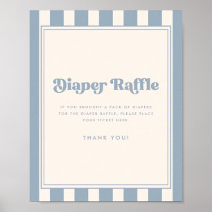 Minimale gestreifte blaue Windel-Raffel-Baby-Party Poster