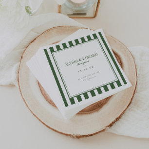 Minimale gestreifte grüne Hochzeit Braut Bräutigam Serviette