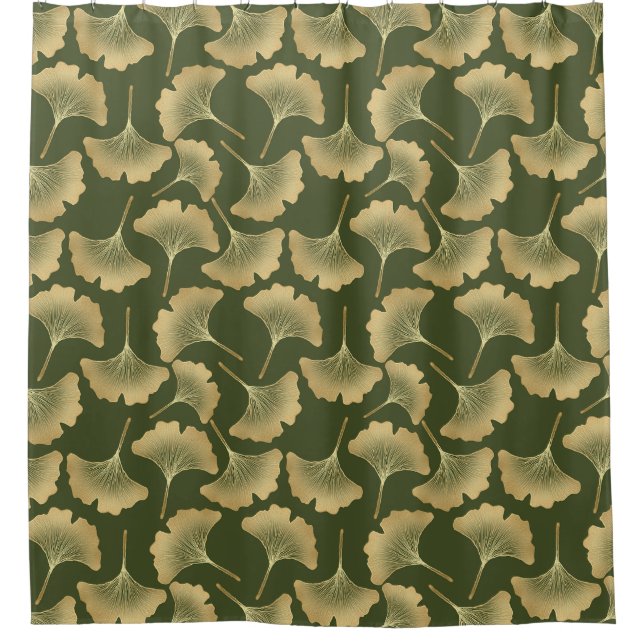 Minimale Gold-Ginkgo-Muster Duschvorhang (Vorderseite)