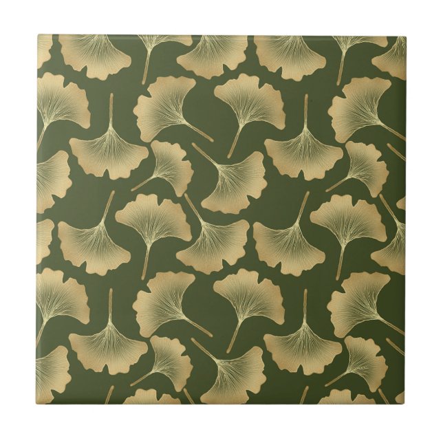 Minimale Gold-Ginkgo-Muster Fliese (Vorderseite)