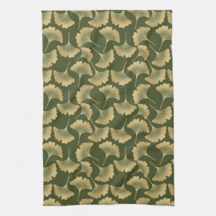 Minimale Gold-Ginkgo-Muster Geschirrtuch