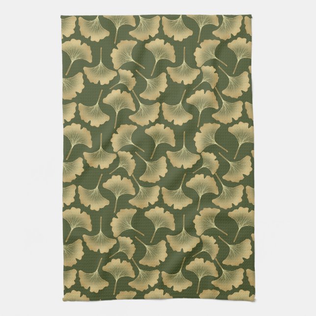 Minimale Gold-Ginkgo-Muster Geschirrtuch (Vertikal)