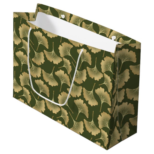 Minimale Gold-Ginkgo-Muster Große Geschenktüte (Vorderseite Schrägansicht)