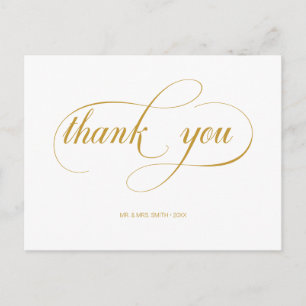 Minimale Gold-Kalligrafie-Schrift Hochzeits-Dankes Postkarte