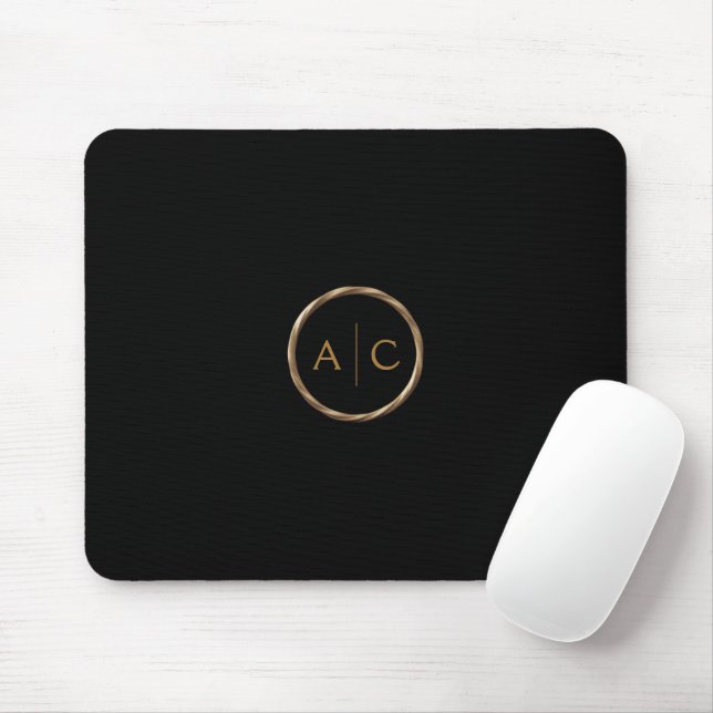 Minimale Gold-Monogramm auf SCHWARZ Mousepad (Mit Mouse)
