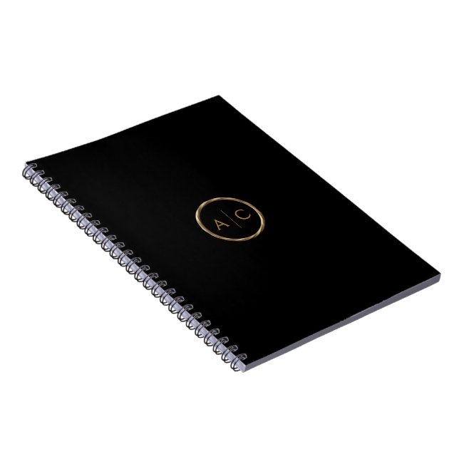 Minimale Gold-Monogramm auf SCHWARZ Notizblock (Rechte Seite)