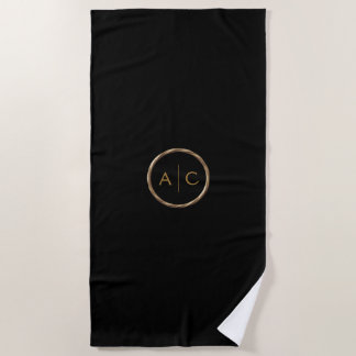 Minimale Gold-Monogramm auf SCHWARZ Strandtuch
