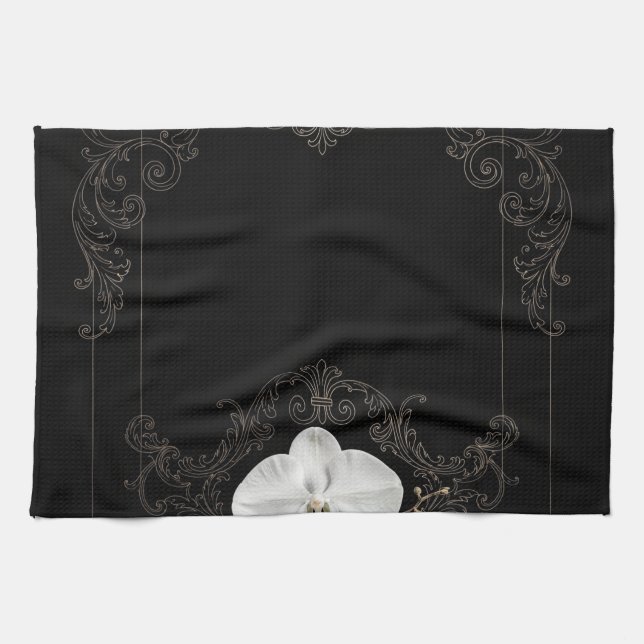 Minimale Gold-Orchideen-Hochcouture-Platzmatte  Geschirrtuch (Horizontal)