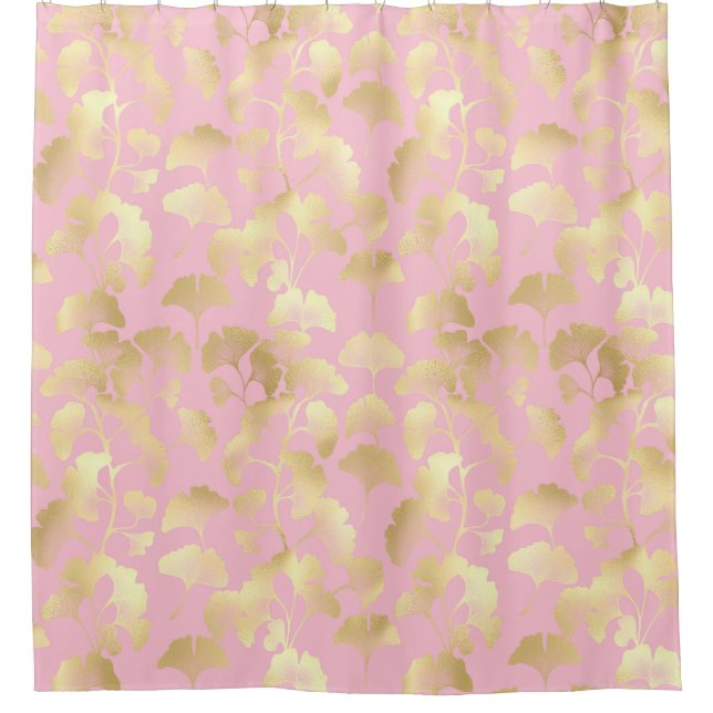 Minimale Goldblattmuster auf weichem rosa Hintergr Duschvorhang (Vorderseite)