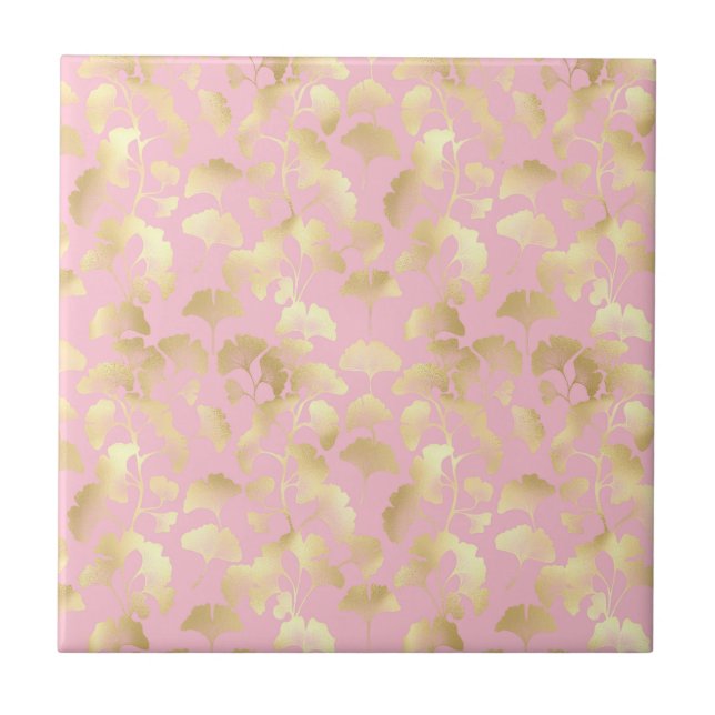Minimale Goldblattmuster auf weichem rosa Hintergr Fliese (Vorderseite)