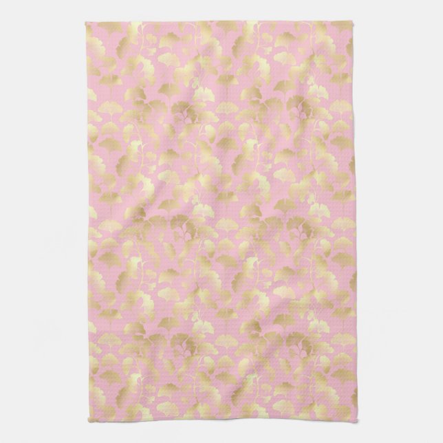 Minimale Goldblattmuster auf weichem rosa Hintergr Geschirrtuch (Vertikal)