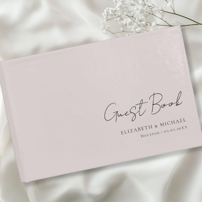 Minimale, graue Schreibschrift Gästebuch (Minimal, Gray Handwriting Script Wedding Guest Book with your name and date.)
