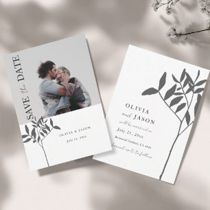 Minimale graue und weiße Foto-Botanik-Save-the-Dat Save The Date