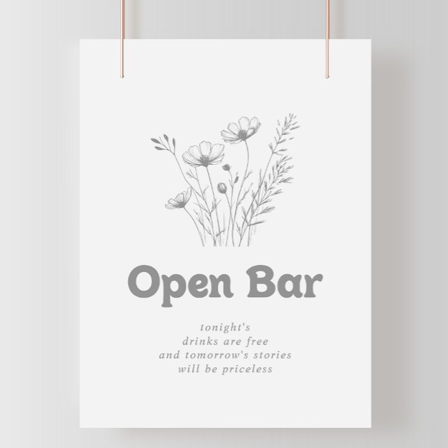Minimale graue Wildblumen-Hochzeits-Open-Bar-Schil Poster (Von Creator hochgeladen)