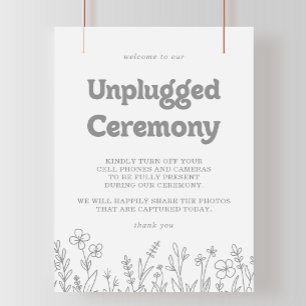 Minimale graue Wildblumen-Hochzeitszeremonie-Schil Poster