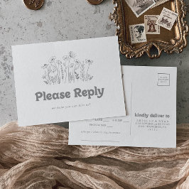 Minimale graue Wildblumen-Menüauswahl RSVP-Postkar Postkarte