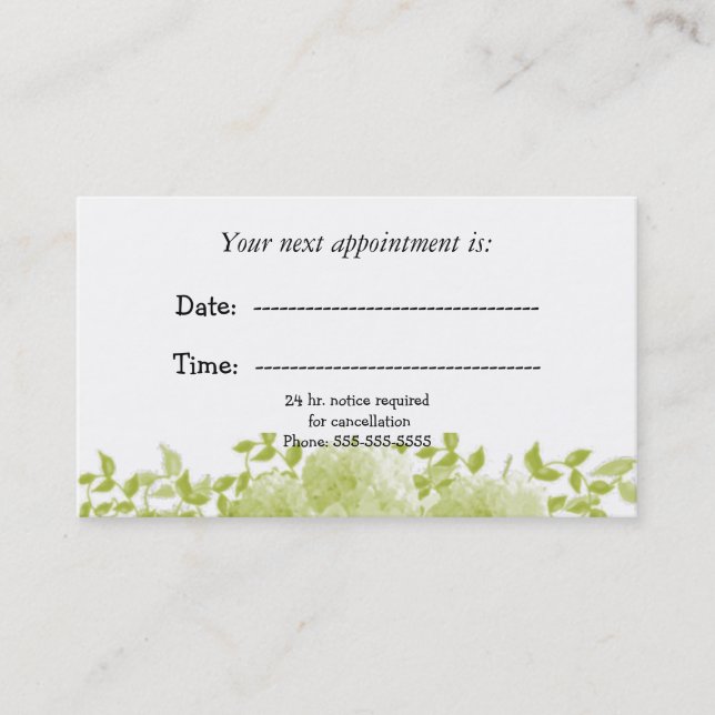 Minimale Green Floral Medical Appointment Card Terminkarte (Vorderseite)