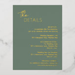 Minimale Größe Grün moderne Hochzeitsfolie Folie Einladungspostkarte<br><div class="desc">Moderne Olivgrün / Salbei Grün und Goldfolie Hochzeitsgehäuse Karte mit einem einfachen und minimalen Design mit der ersten Zeile der Header in einem eleganten Skript und die zweite in einem zeitgenössischen sans Serif Schriftart. Unten unten rechts sind Ihre Details in einem minimalistischen Layout. Der gesamte Text auf der Vorderseite ist...</div>