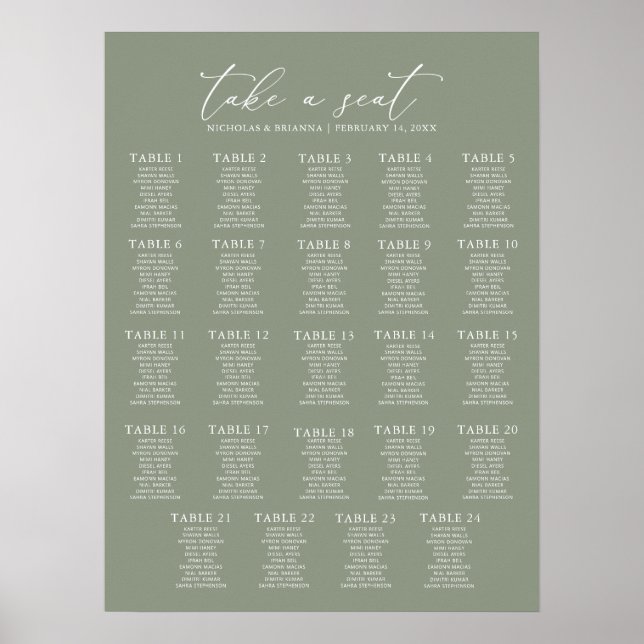 Minimale Größe Grüne Hochzeit 24 Tabelle Seating C Poster (Vorne)