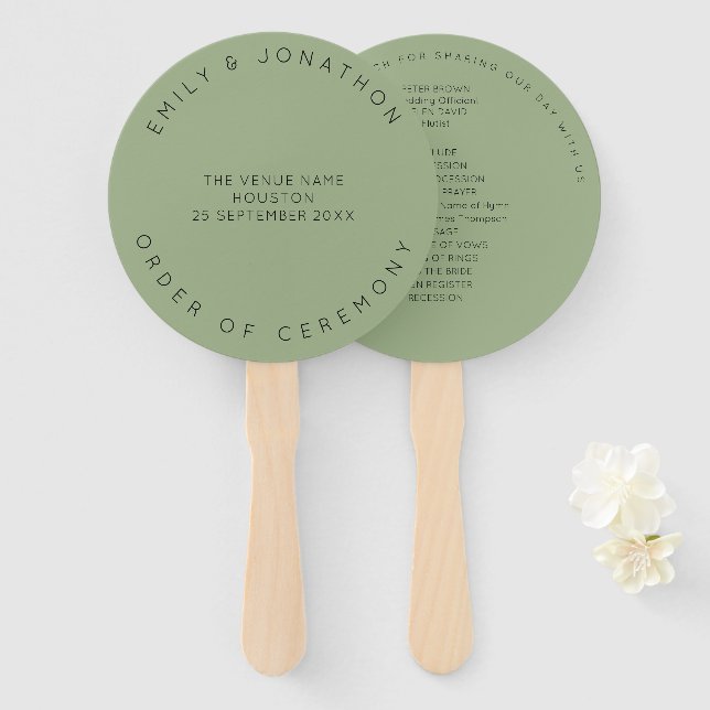Minimale Größe grüne Typografie Custom Wedding Fächer (Vorne und Hinten)