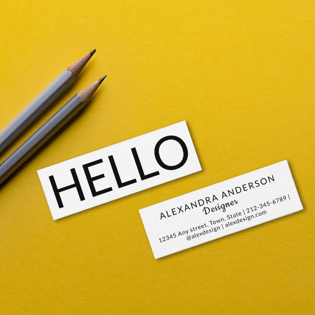 Minimale große Typografie Hallo Elegant Moderne Mini Visitenkarte (Minimal Large Typography Hello Elegant Modern Mini Business Card)