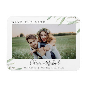 Minimale Grün Foto Hochzeit speichern das Datum Magnet