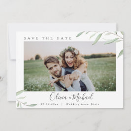 Minimale Grün Foto Hochzeit speichern Sie das Datu Einladung