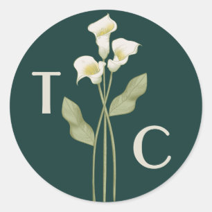 Minimale grüne Art Nouveau-Lilien-Monogramm-Hochze Runder Aufkleber